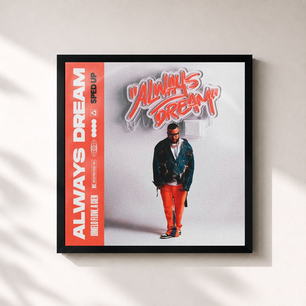 #noir Tableau carré de l'album Always Dream (Sped Up) de Dímelo Flow, cadre noir 32x32 cm