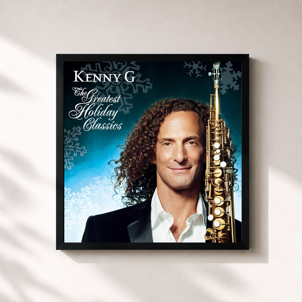 #noir Tableau carré de l'album The Greatest Holiday Classics de Kenny G, cadre noir 32x32 cm