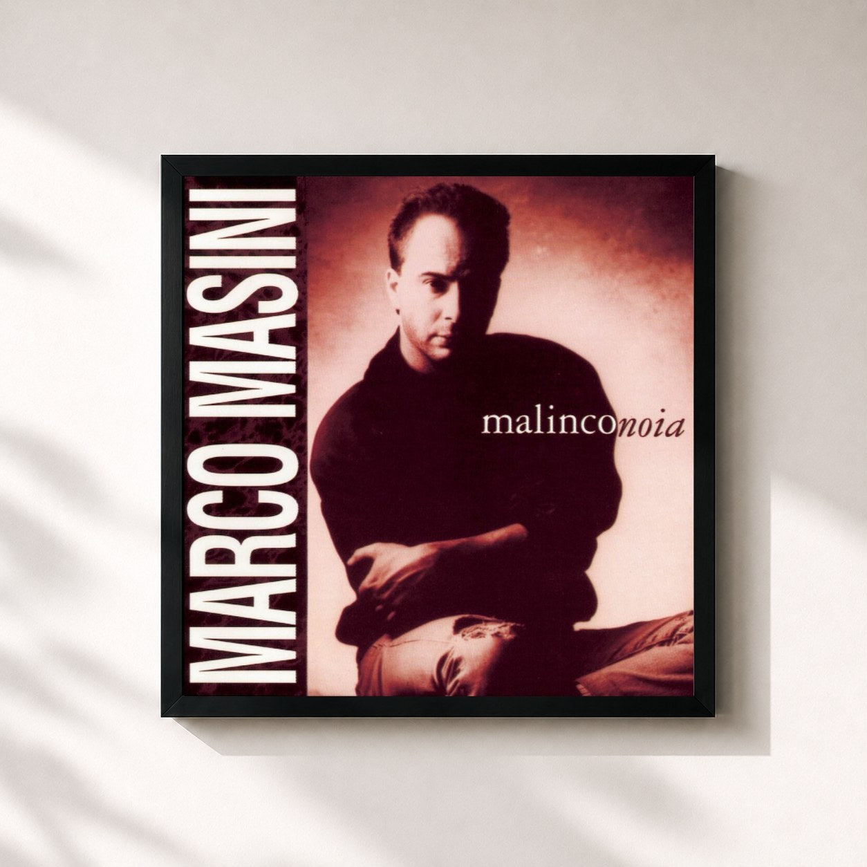 #noir Tableau carré de l'album Malinconoia de Marco Masini, cadre noir 32x32 cm