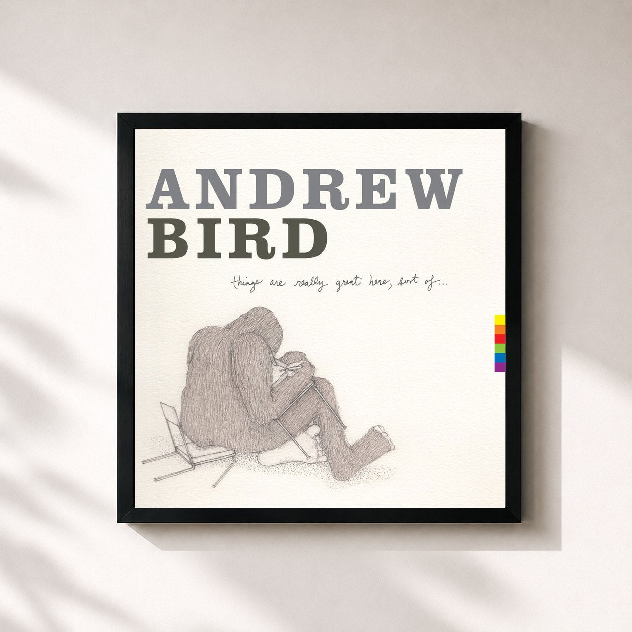 #noir Tableau carré de l'album Things Are Really Great Here, Sort Of... de Andrew Bird, cadre noir 32x32 cm