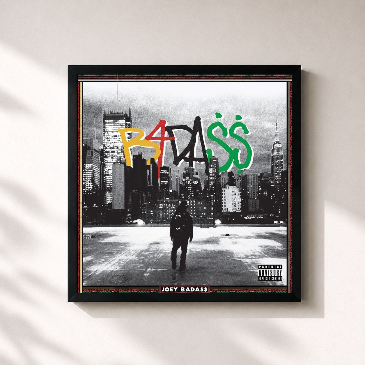 #noir Tableau carré de l'album B4.DA.$$ de Joey Bada$$, cadre noir 32x32 cm