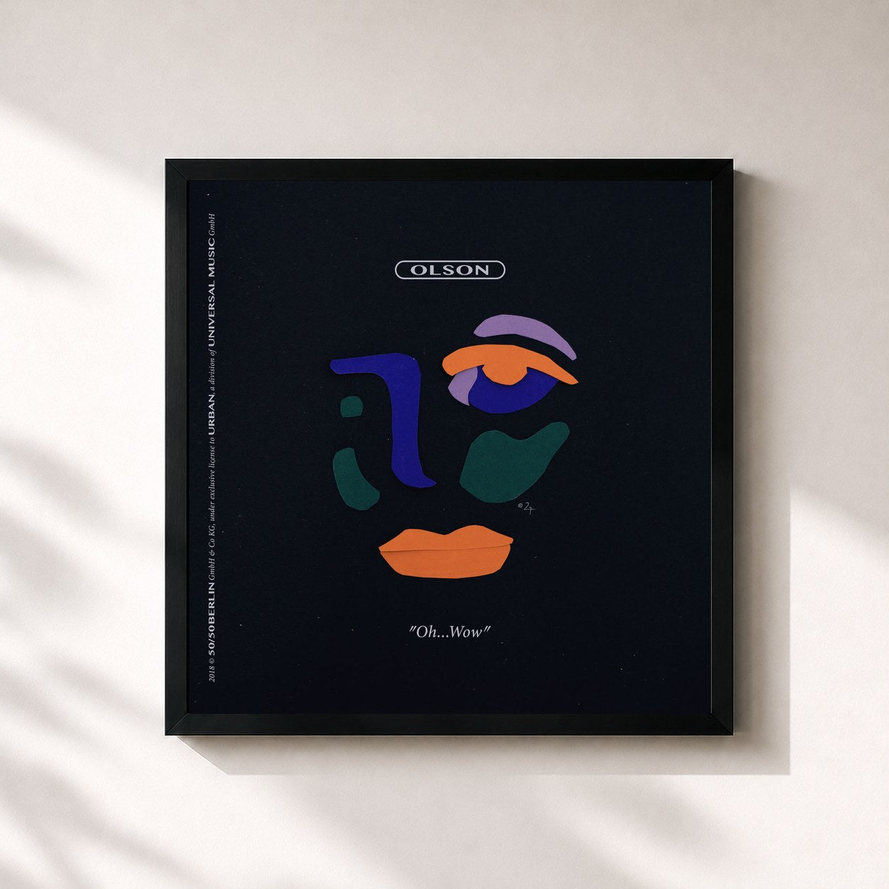 #noir Tableau carré de l'album OH WOW de Olson, cadre noir 32x32 cm