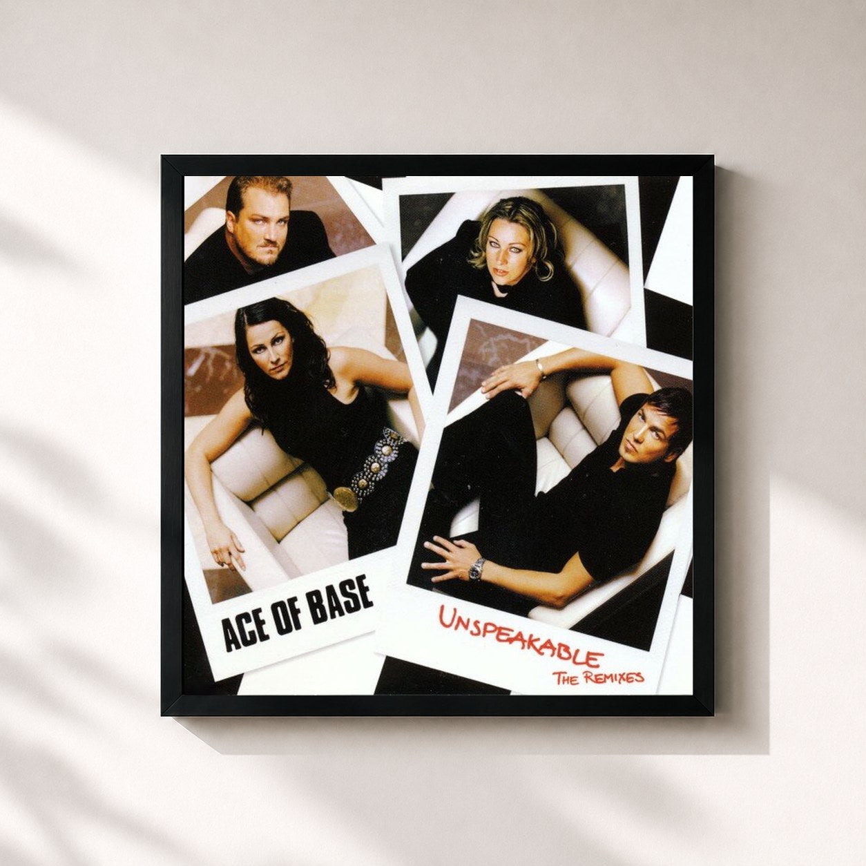 #noir Tableau carré de l'album Unspeakable (The Remixes) de Ace of Base, cadre noir 32x32 cm
