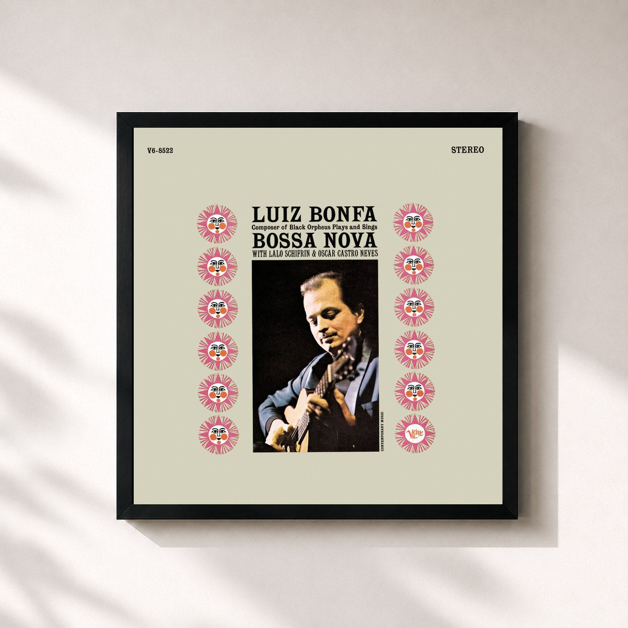 #noir Tableau carré de l'album Luiz Bonfá Plays And Sings Bossa Nova de Luiz Bonfá, cadre noir 32x32 cm