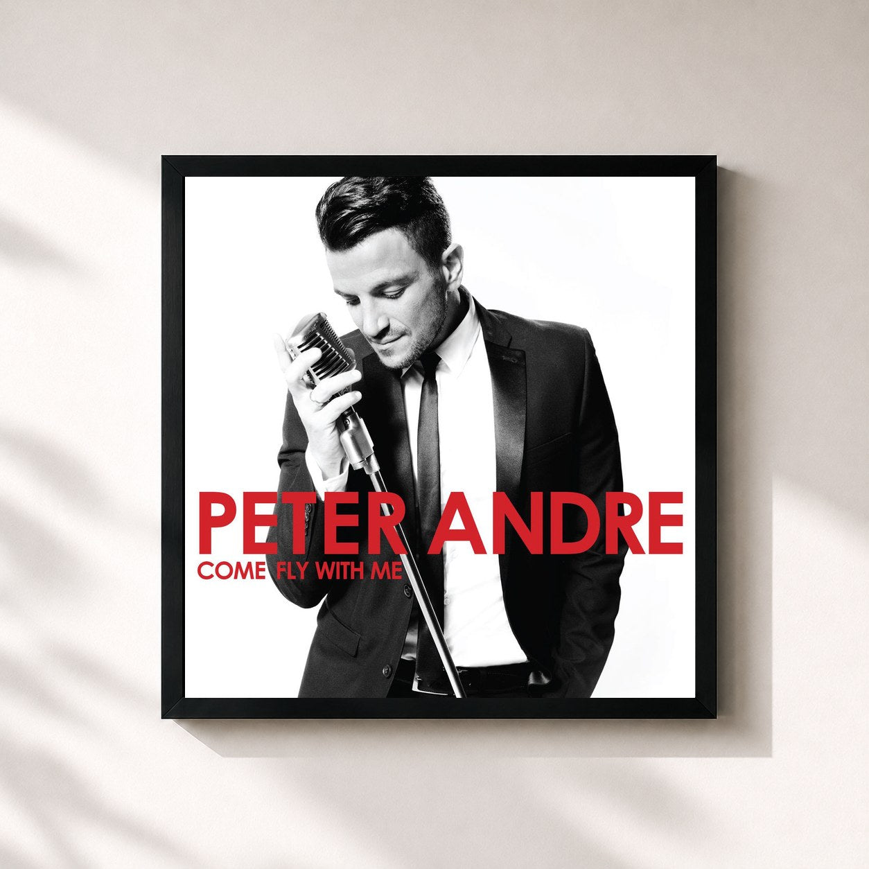 #noir Tableau carré de l'album Come Fly With Me de Peter Andre, cadre noir 32x32 cm