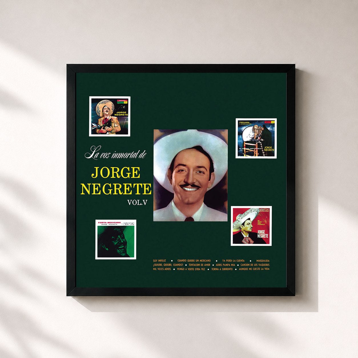 #noir Tableau carré de l'album La Voz Inmortal De Jorge Negrete Vol. V de Jorge Negrete, cadre noir 32x32 cm
