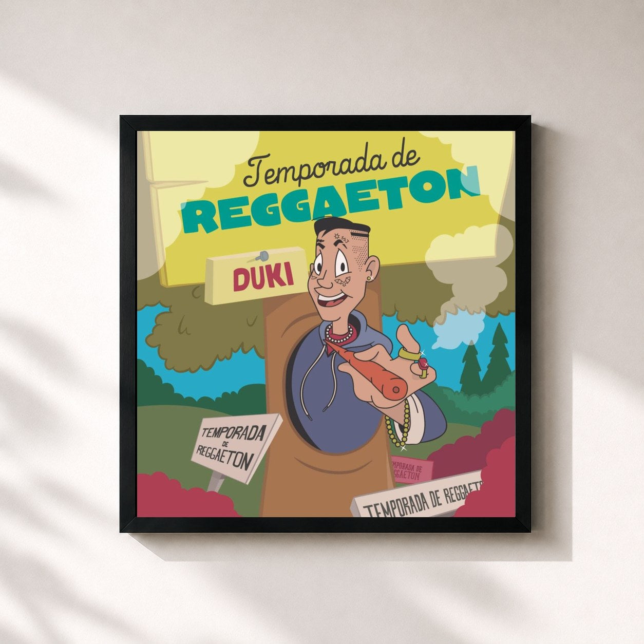 #noir Tableau carré de l'album Temporada de Reggaetón de DUKI, cadre noir 32x32 cm