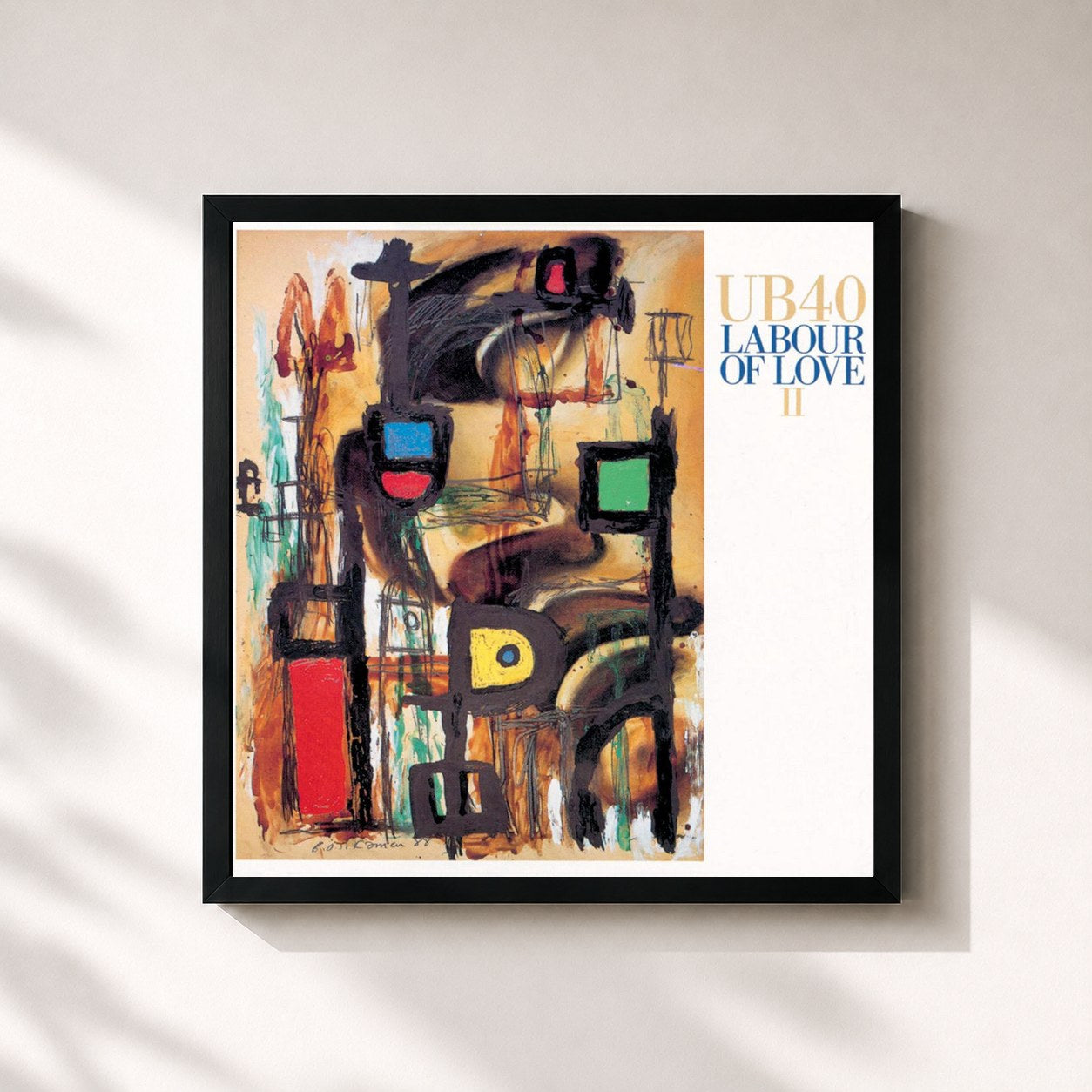 #noir Tableau carré de l'album Labour Of Love II de UB40, cadre noir 32x32 cm