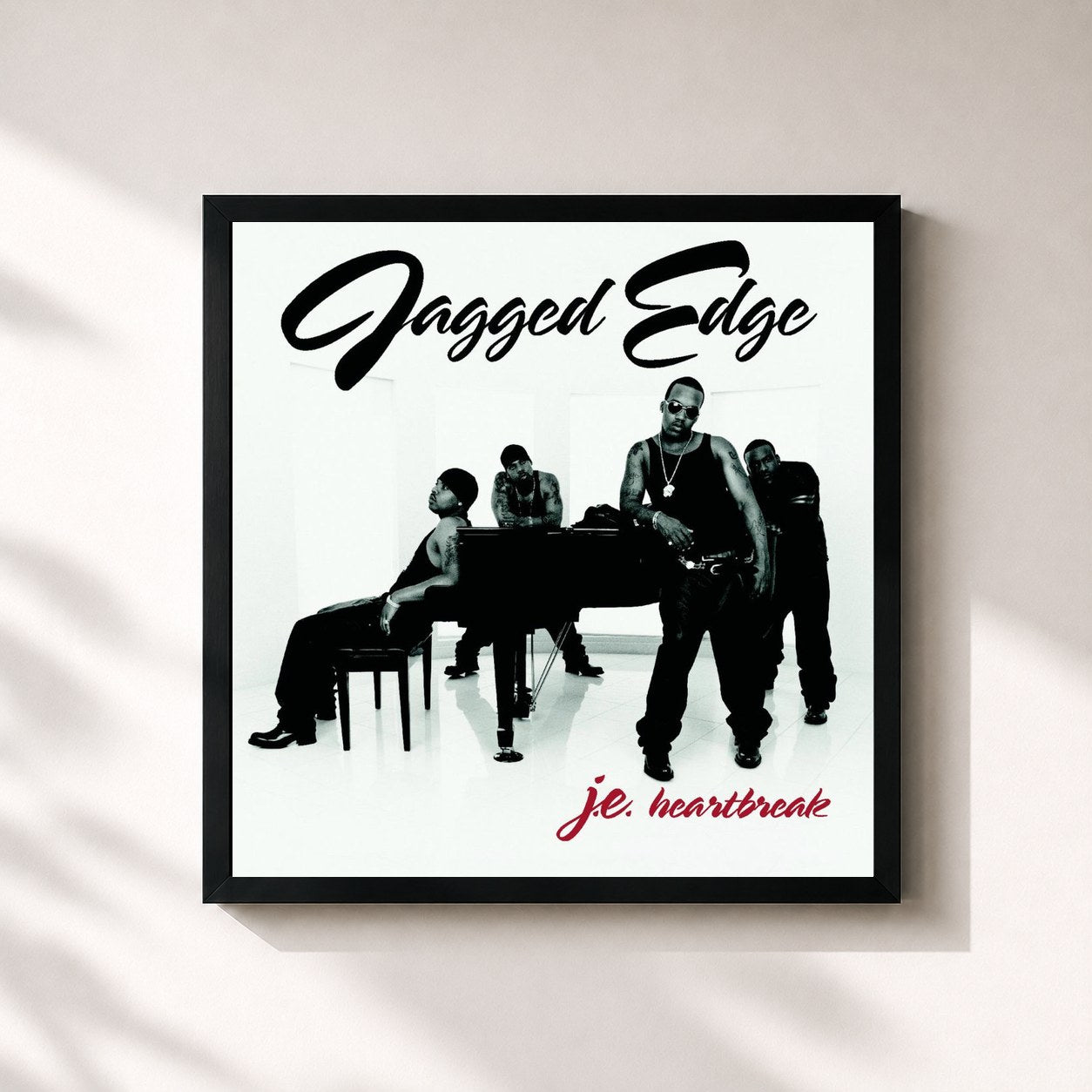 #noir Tableau carré de l'album JE Heartbreak de Jagged Edge, cadre noir 32x32 cm