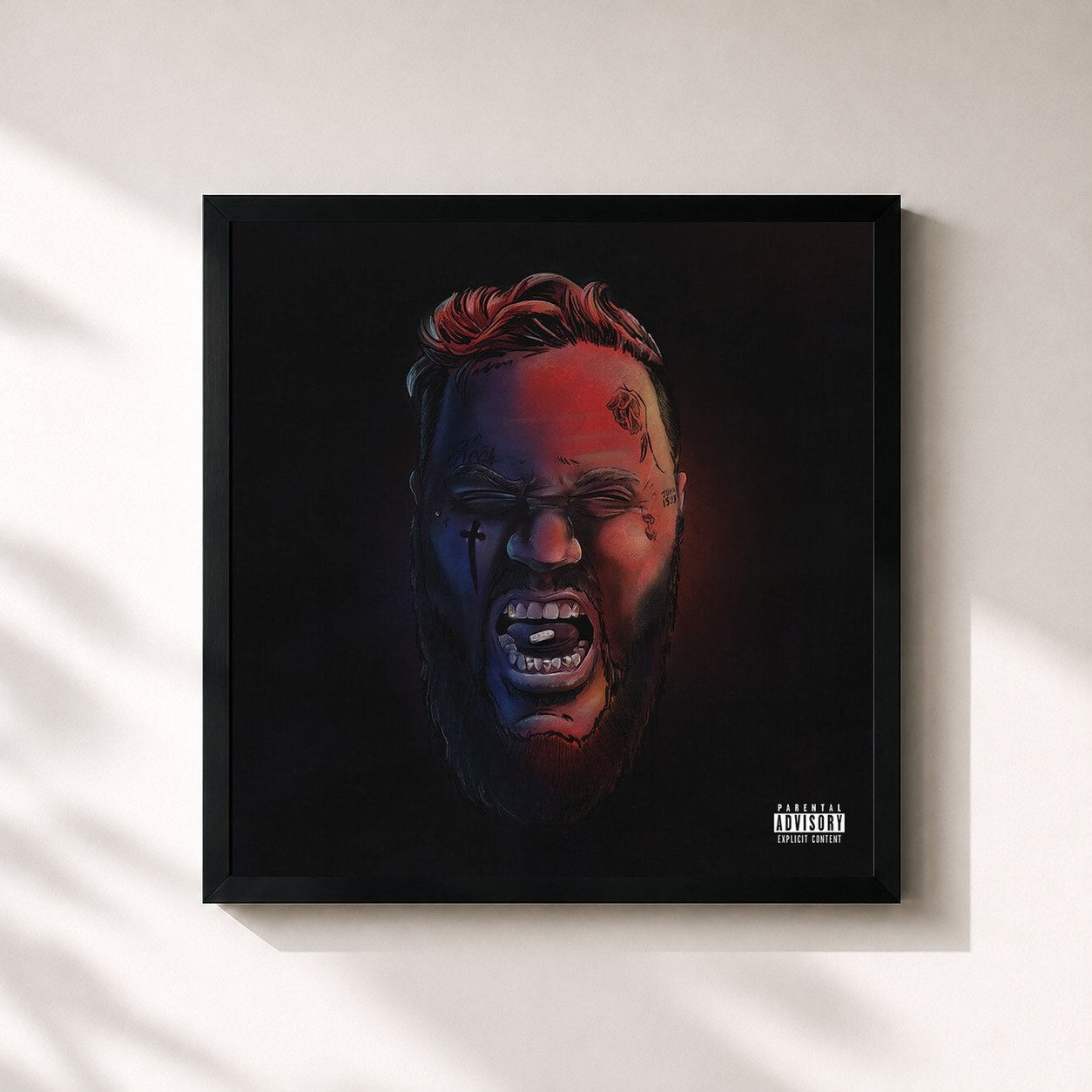 #noir Tableau carré de l'album Self Medicated de Jelly Roll, cadre noir 32x32 cm