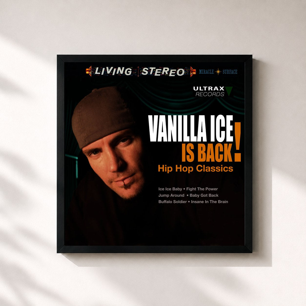 #noir Tableau carré de l'album Vanilla Ice Is Back! - Hip Hop Classics de Vanilla Ice, cadre noir 32x32 cm