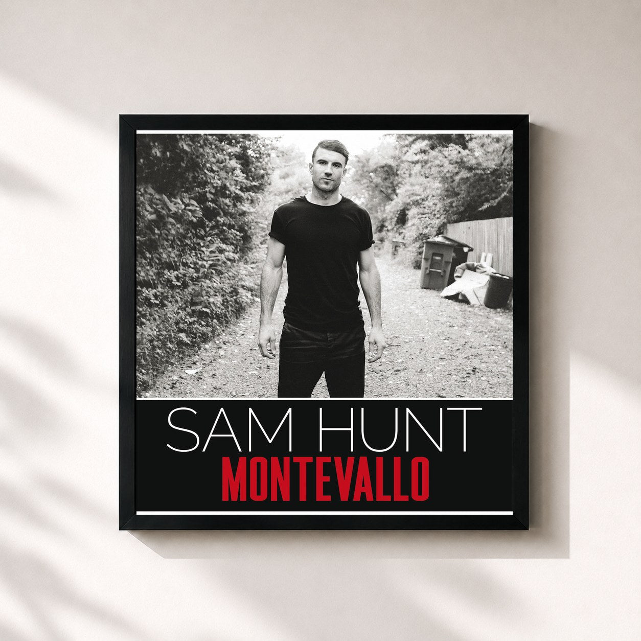 #noir Tableau carré de l'album Montevallo de Sam Hunt, cadre noir 32x32 cm