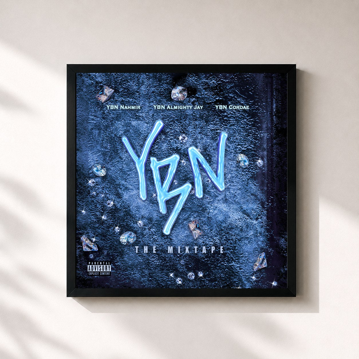 #noir Tableau carré de l'album YBN: The Mixtape de YBN Nahmir, cadre noir 32x32 cm