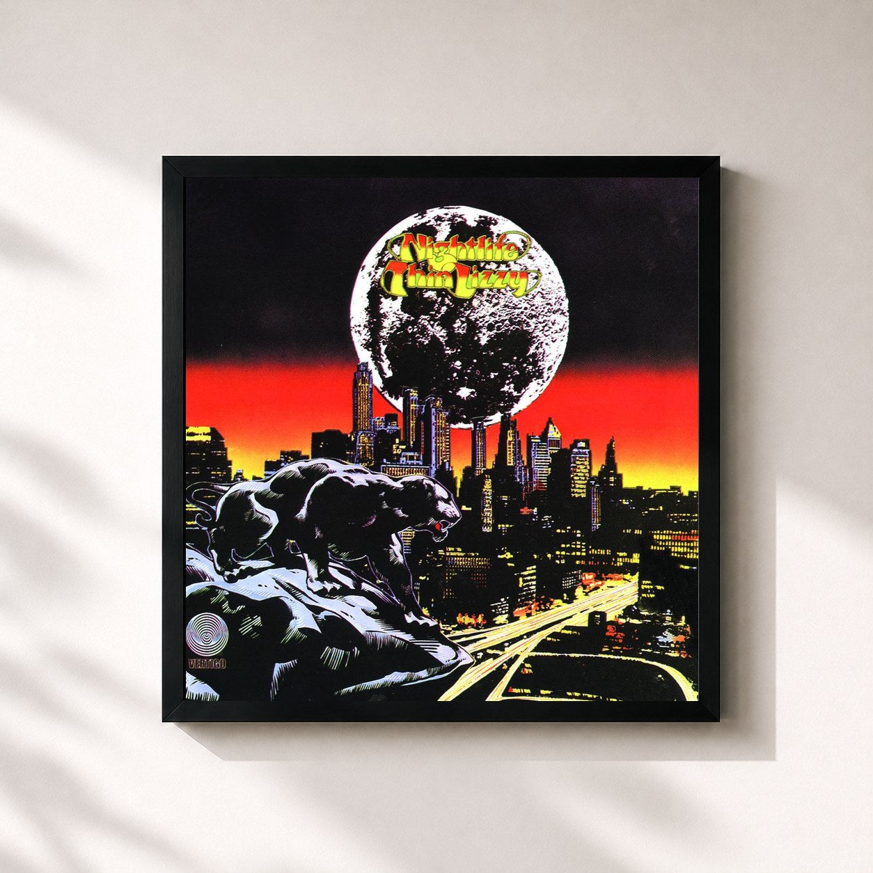 #noir Tableau carré de l'album Nightlife de Thin Lizzy, cadre noir 32x32 cm