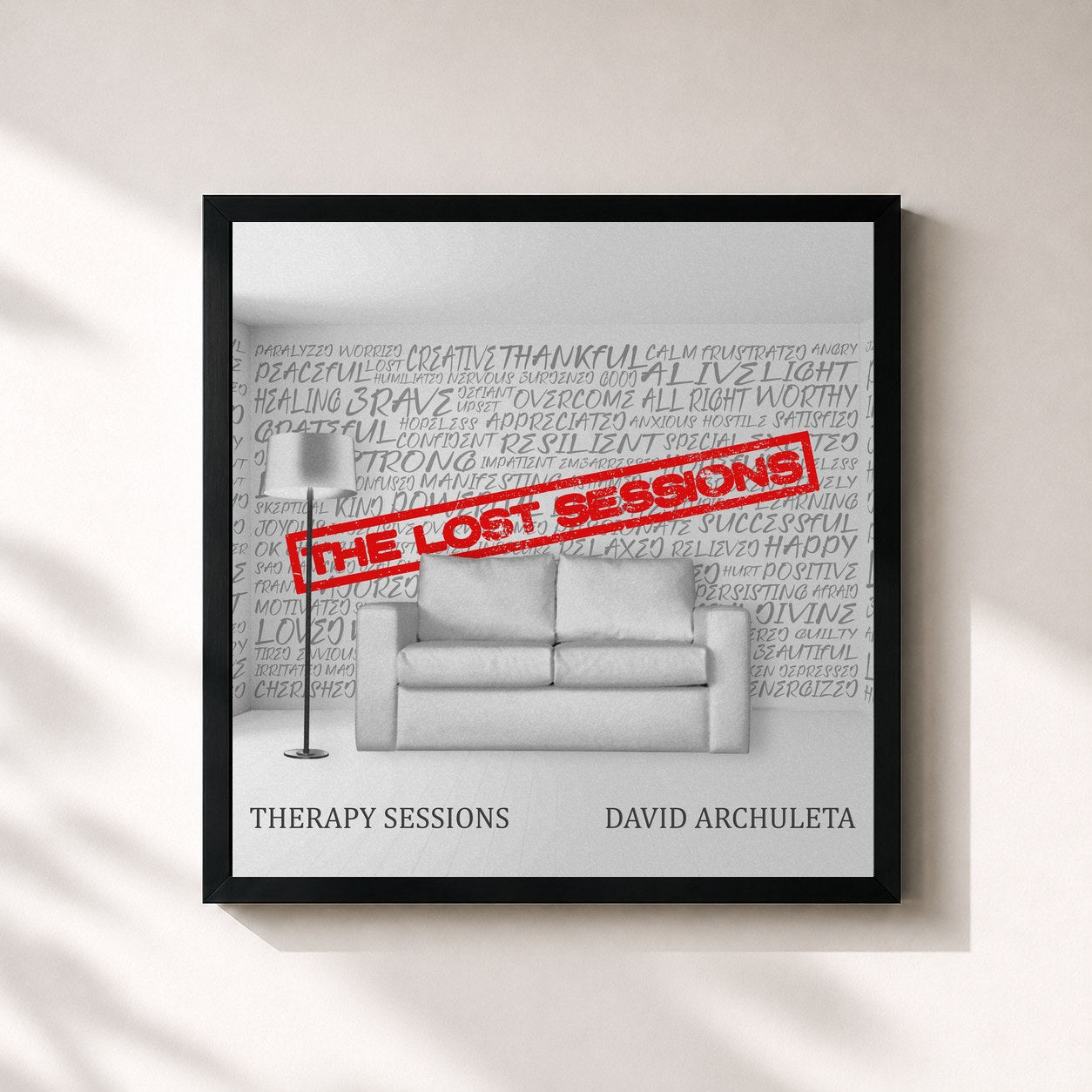 #noir Tableau carré de l'album Therapy Sessions - The Lost Sessions de David Archuleta, cadre noir 32x32 cm