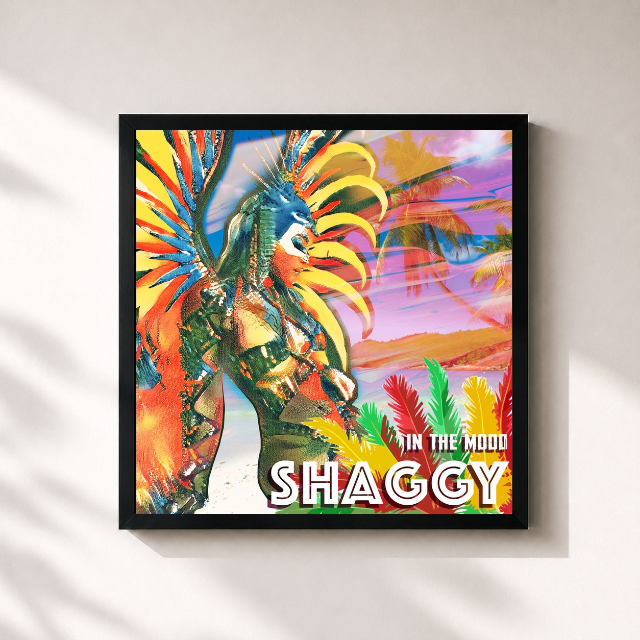 #noir Tableau carré de l'album In The Mood de Shaggy, cadre noir 32x32 cm