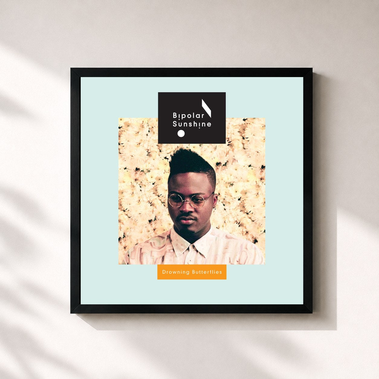 #noir Tableau carré de l'album Drowning Butterflies EP de Bipolar Sunshine, cadre noir 32x32 cm