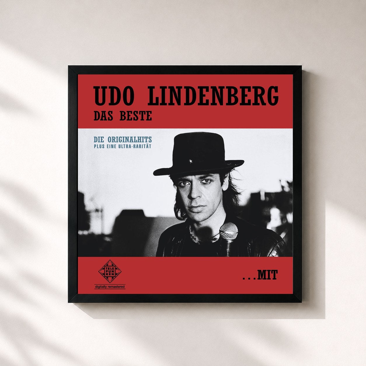 #noir Tableau carré de l'album Das Beste...mit und ohne Hut... de Udo Lindenberg, cadre noir 32x32 cm