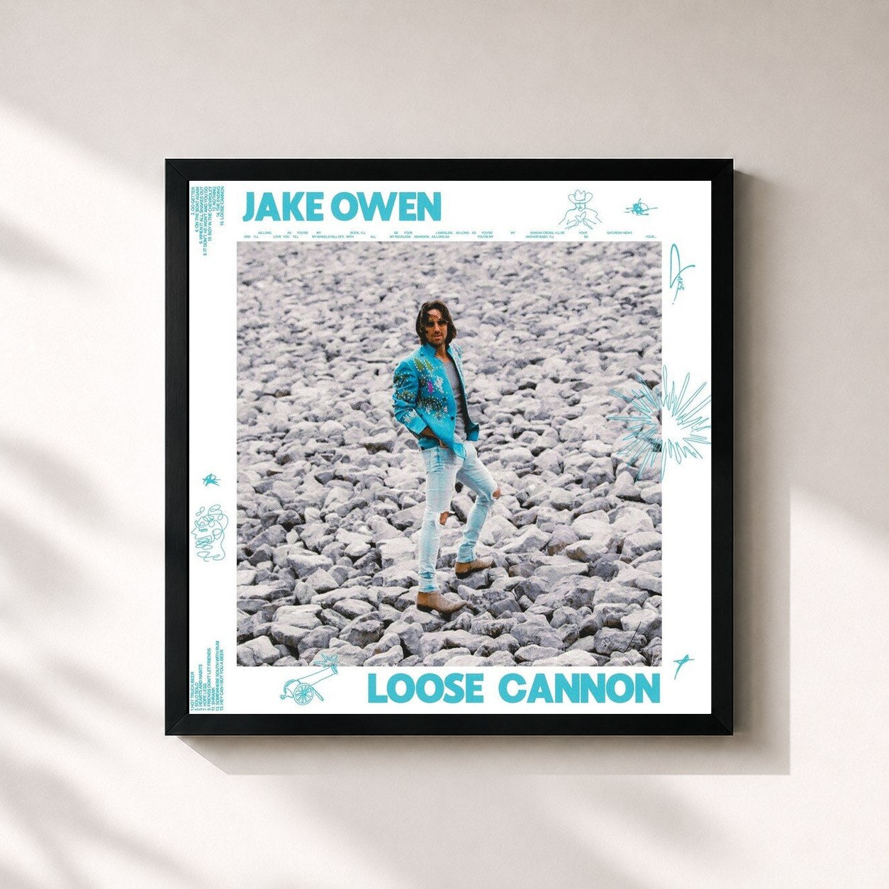 #noir Tableau carré de l'album Loose Cannon de Jake Owen, cadre noir 32x32 cm