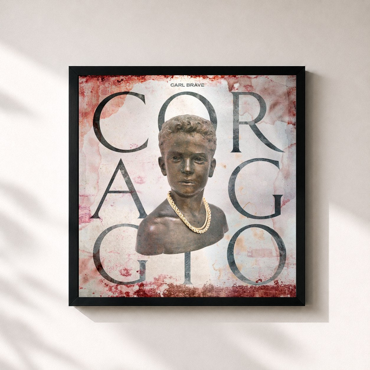 #noir Tableau carré de l'album Coraggio de Carl Brave, cadre noir 32x32 cm