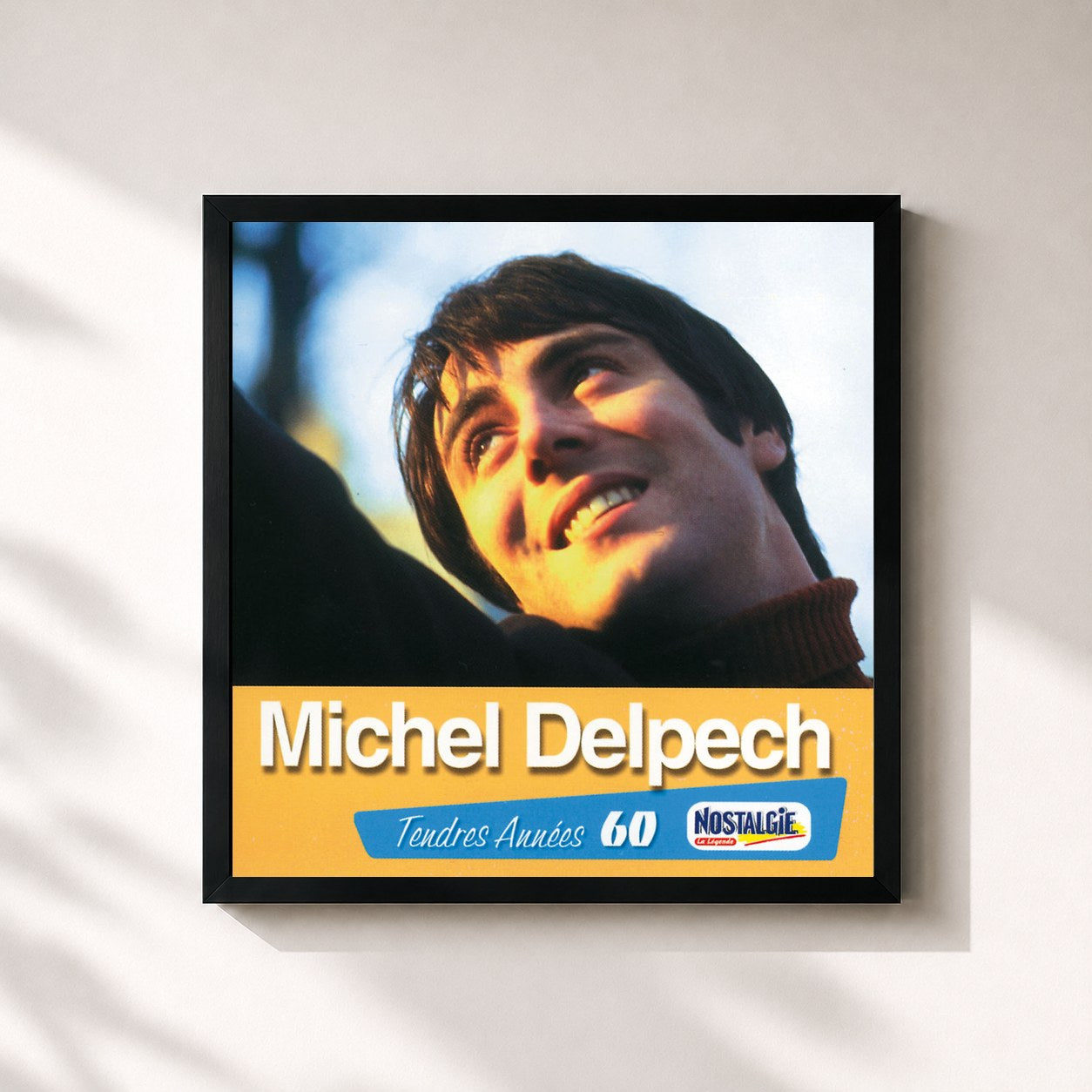 #noir Tableau carré de l'album Tendres Annees de Michel Delpech, cadre noir 32x32 cm