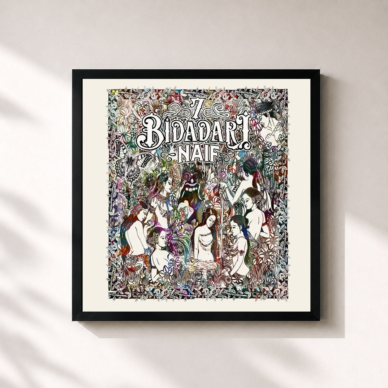 #noir Tableau carré de l'album 7 Bidadari de Naif, cadre noir 32x32 cm