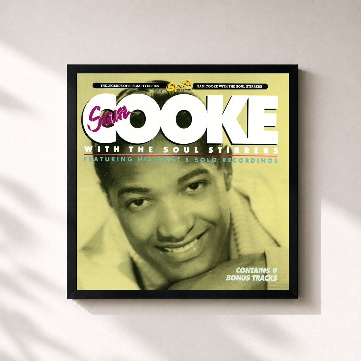 #noir Tableau carré de l'album Sam Cooke And The Soul Stirrers de Sam Cooke, cadre noir 32x32 cm