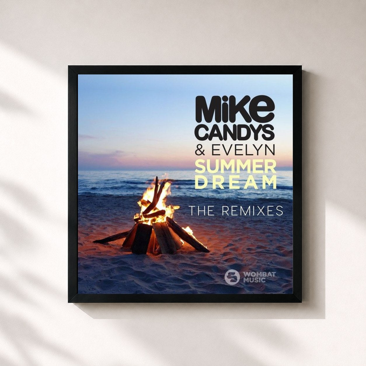 #noir Tableau carré de l'album Summer Dream (The Remixes) de Mike Candys, cadre noir 32x32 cm