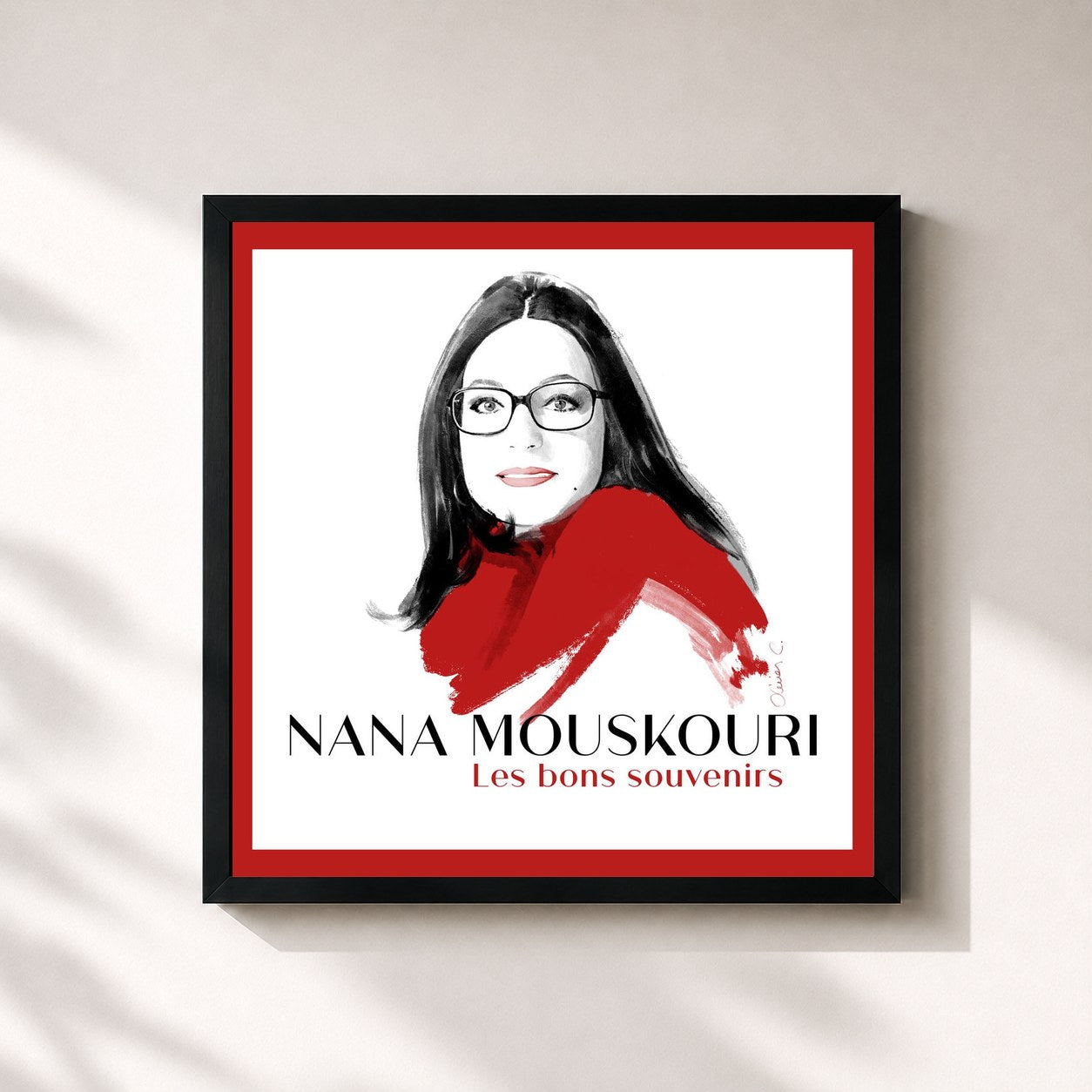 #noir Tableau carré de l'album Les bons souvenirs de Nana Mouskouri, cadre noir 32x32 cm