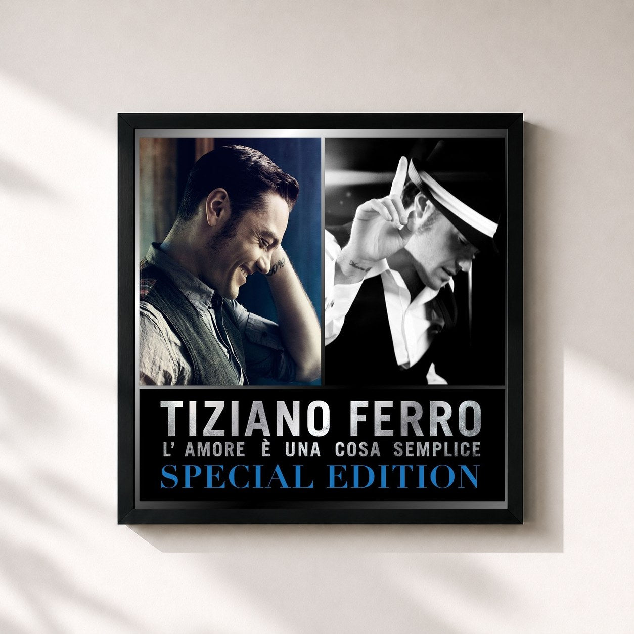 #noir Tableau carré de l'album L'amore è una cosa semplice (Special Edition) de Tiziano Ferro, cadre noir 32x32 cm