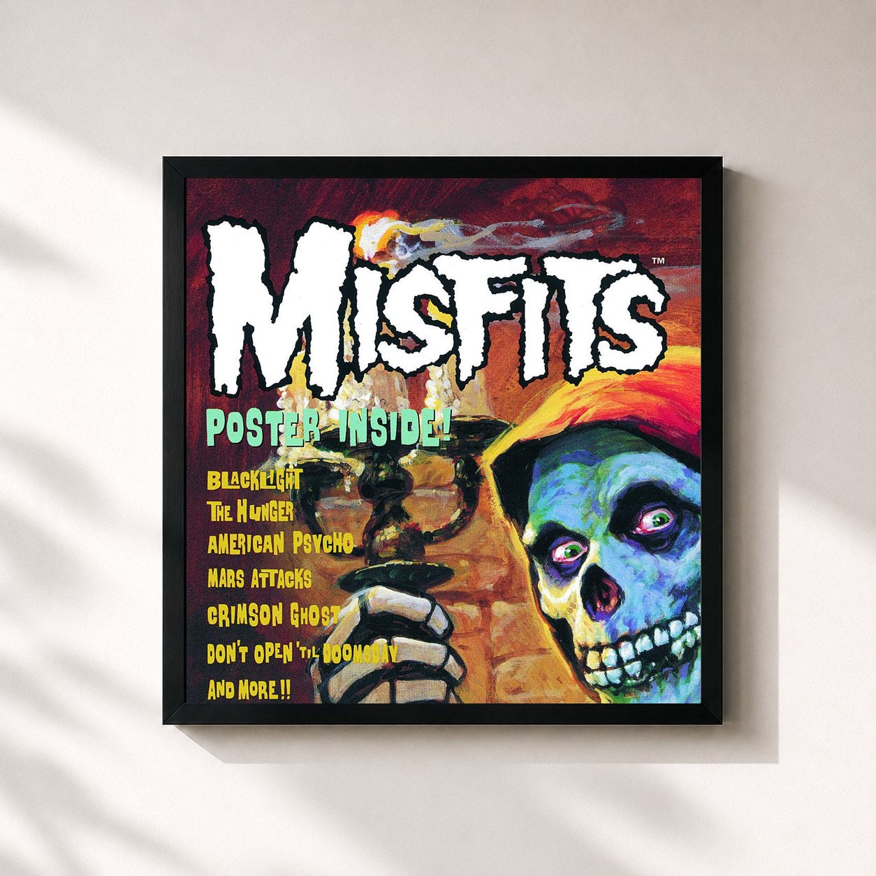 #noir Tableau carré de l'album American Psycho de Misfits, cadre noir 32x32 cm