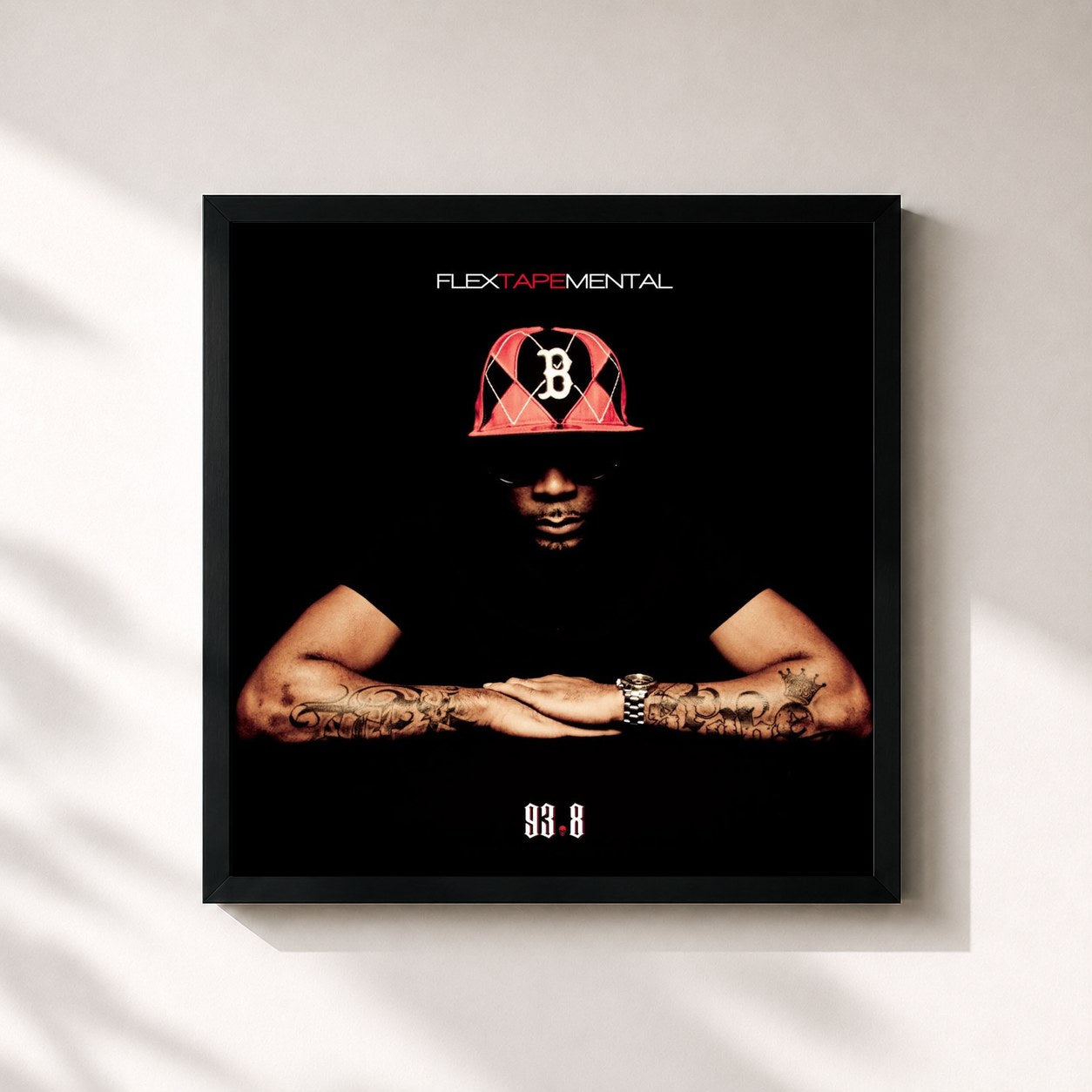 #noir Tableau carré de l'album Flex-Tape Mental (Album instrumental) de Busta Flex, cadre noir 32x32 cm