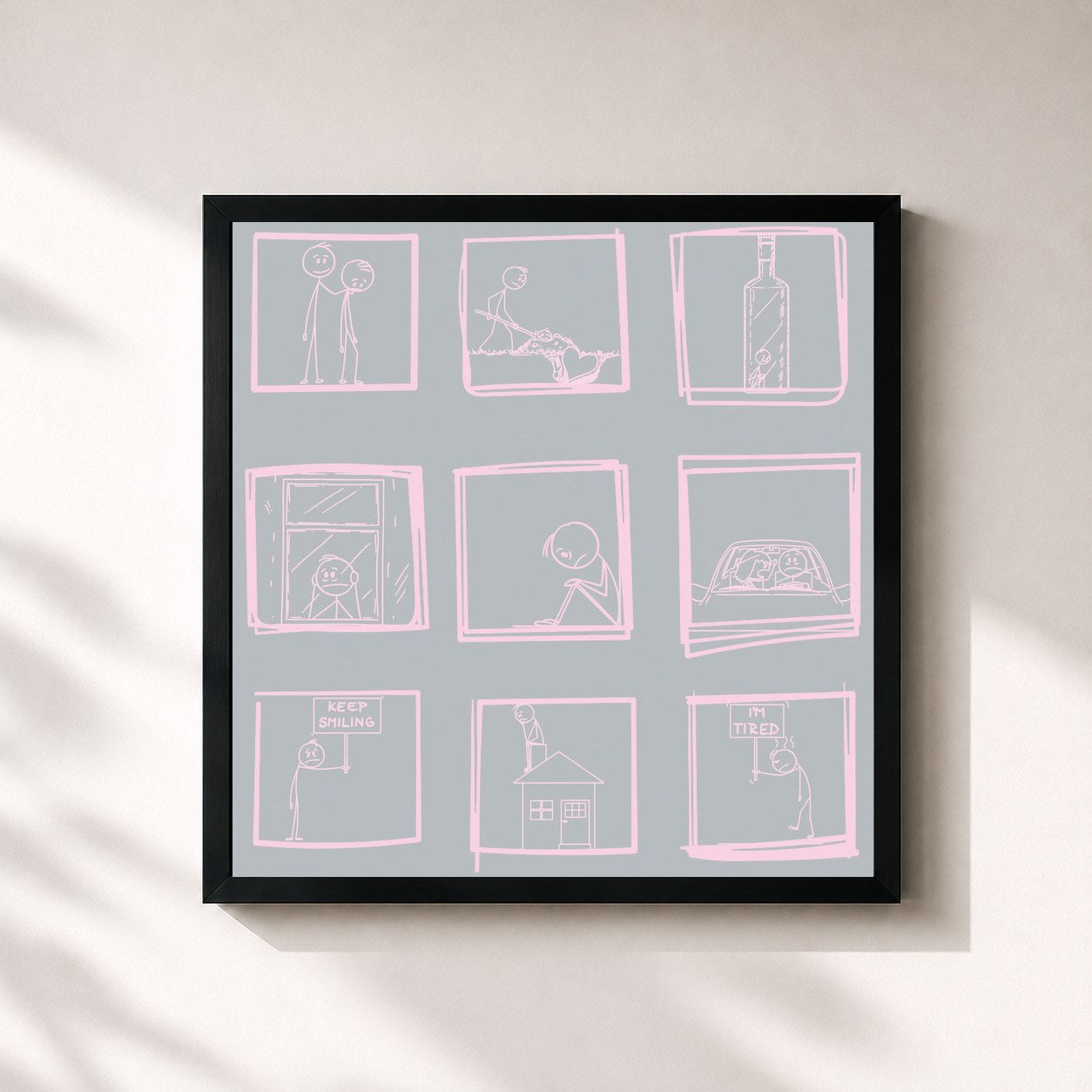 #noir Tableau carré de l'album i miss you ramone de Ramz, cadre noir 32x32 cm