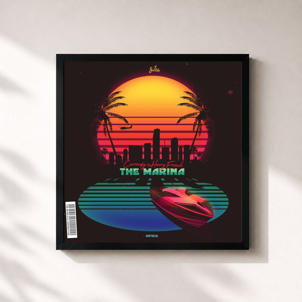 #noir Tableau carré de l'album The Marina de Curren$y, cadre noir 32x32 cm