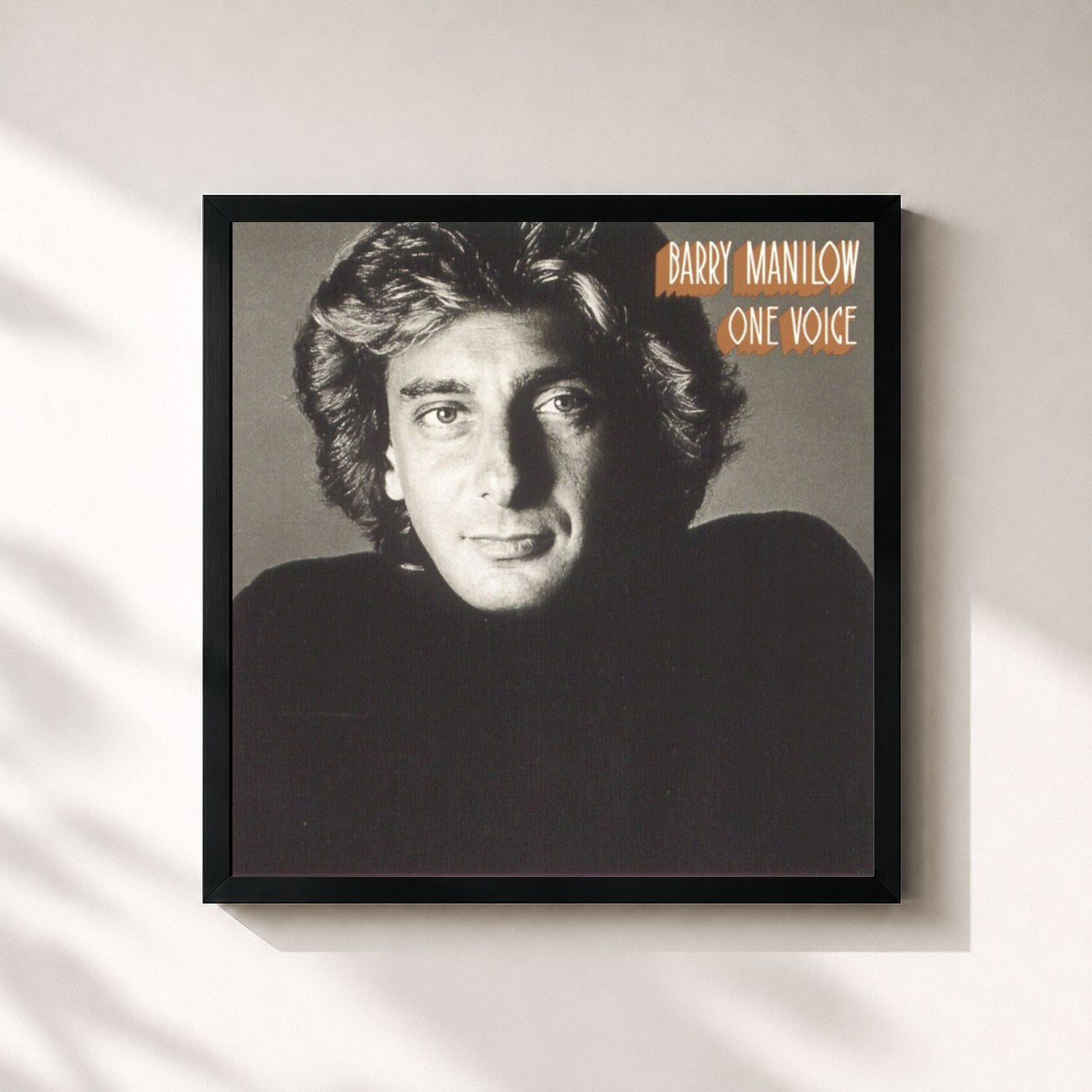 #noir Tableau carré de l'album One Voice de Barry Manilow, cadre noir 32x32 cm
