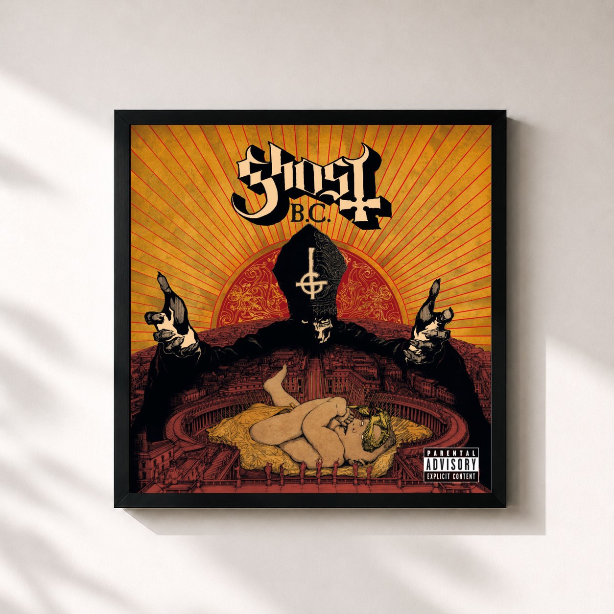 #noir Tableau carré de l'album Infestissumam de Ghost, cadre noir 32x32 cm