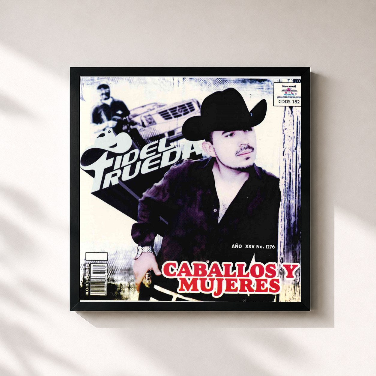 #noir Tableau carré de l'album Caballos y Mujeres de Fidel Rueda, cadre noir 32x32 cm