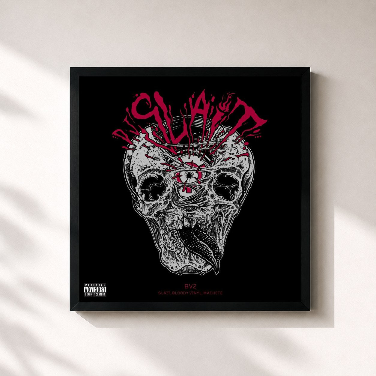 #noir Tableau carré de l'album BV2 de BLOODY VINYL, cadre noir 32x32 cm