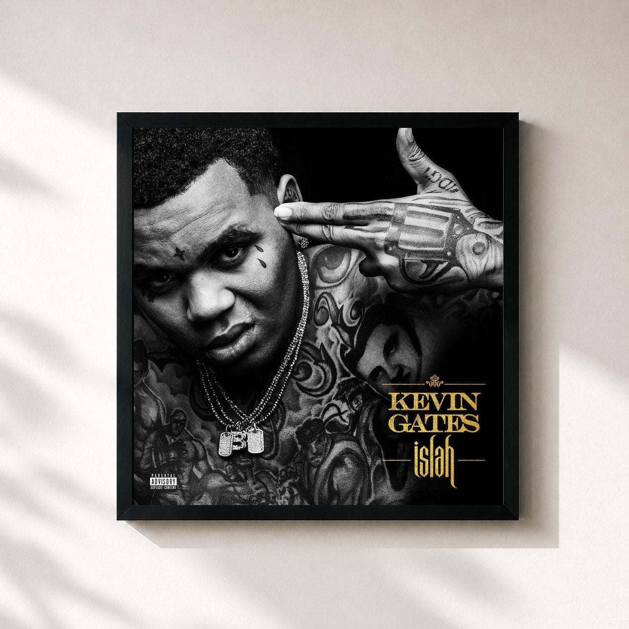 #noir Tableau carré de l'album Islah (Deluxe) de Kevin Gates, cadre noir 32x32 cm