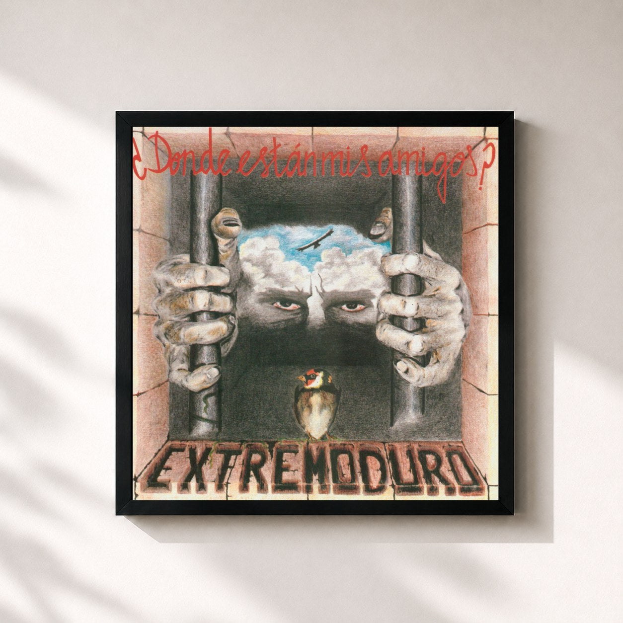 #noir Tableau carré de l'album Dónde Están Mis Amigos de Extremoduro, cadre noir 32x32 cm