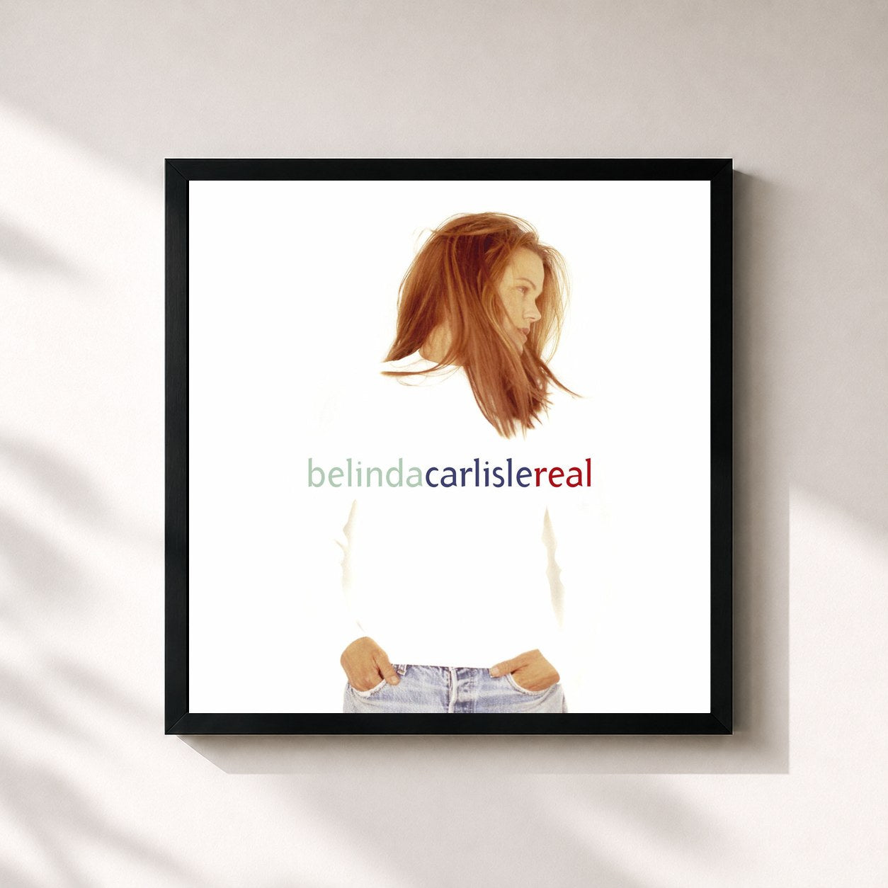 #noir Tableau carré de l'album Real de Belinda Carlisle, cadre noir 32x32 cm
