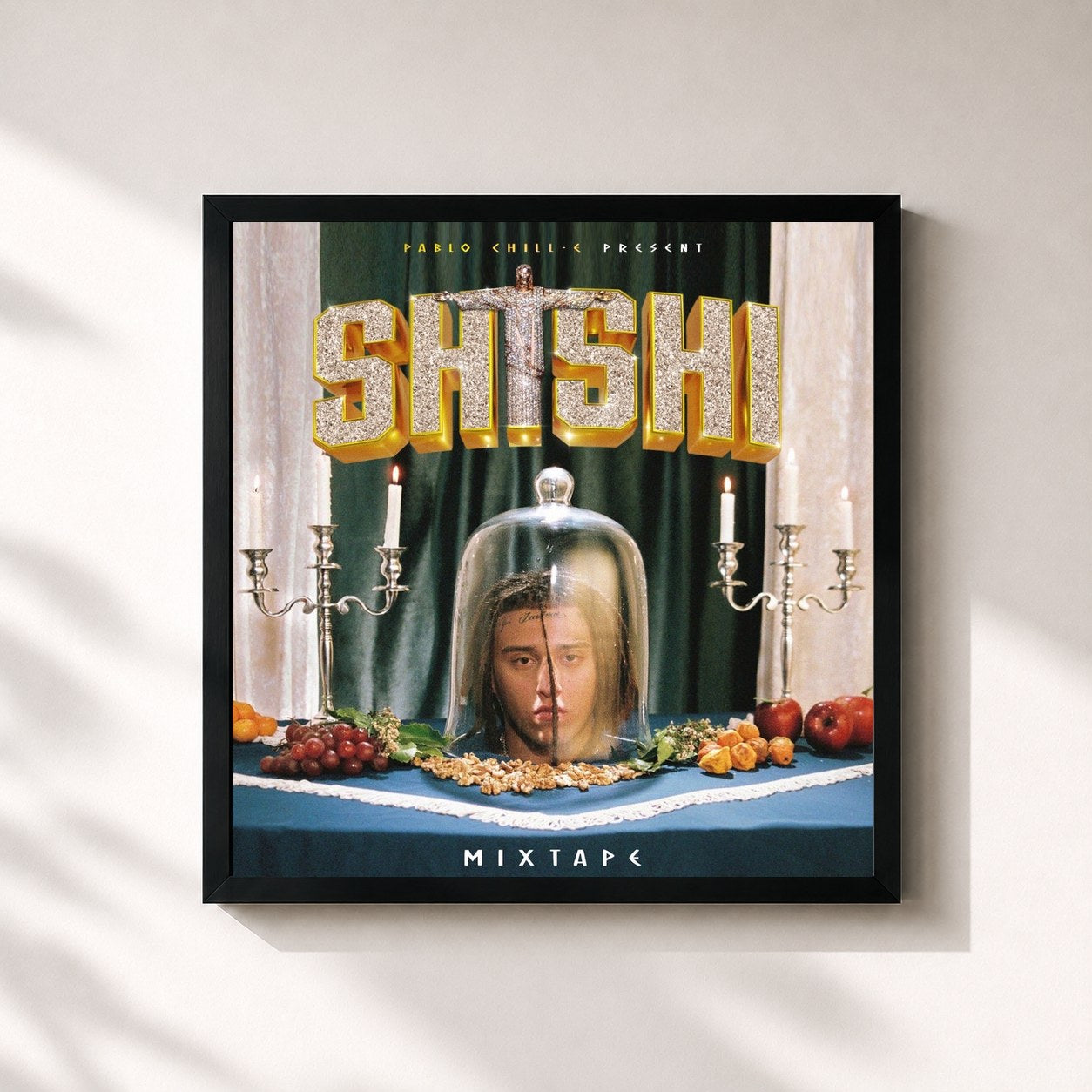 #noir Tableau carré de l'album SHISHI Mixtape de Pablo Chill-E, cadre noir 32x32 cm