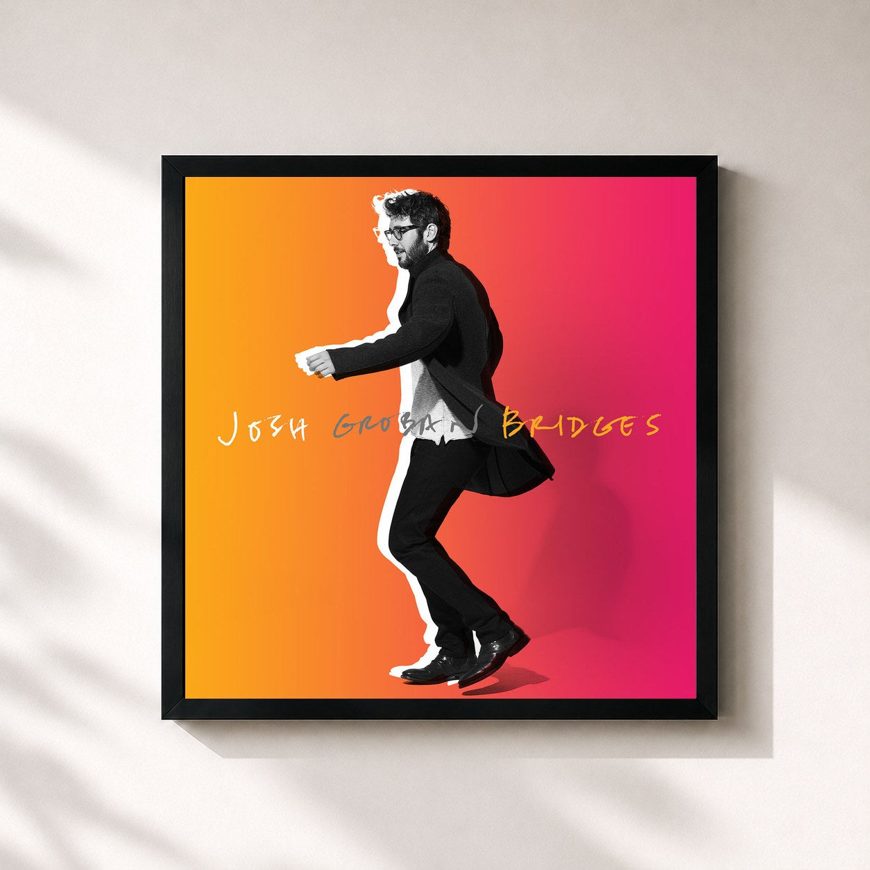 #noir Tableau carré de l'album Bridges de Josh Groban, cadre noir 32x32 cm