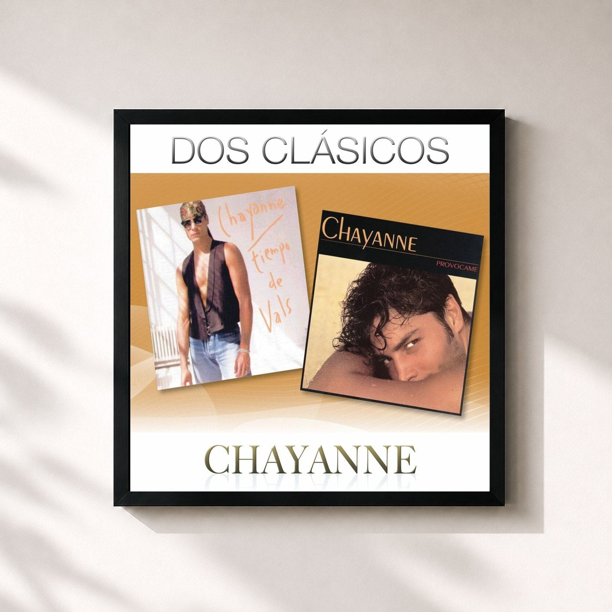 #noir Tableau carré de l'album Dos Clásicos de Chayanne, cadre noir 32x32 cm