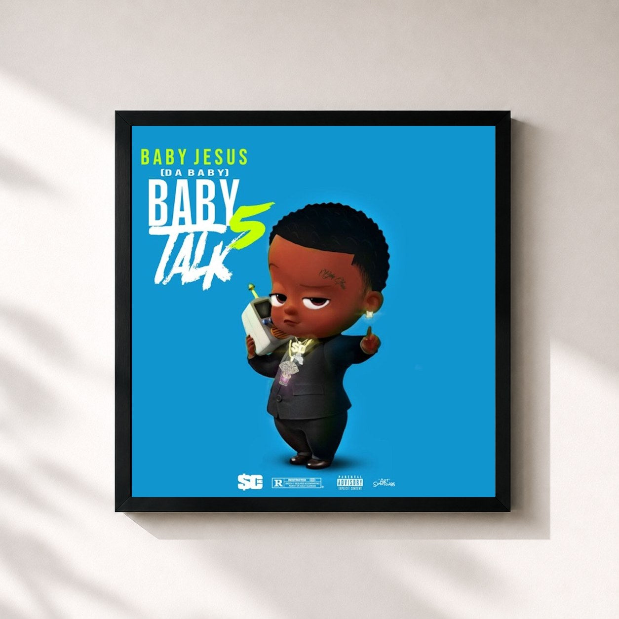 #noir Tableau carré de l'album Baby Talk 5 de DaBaby, cadre noir 32x32 cm