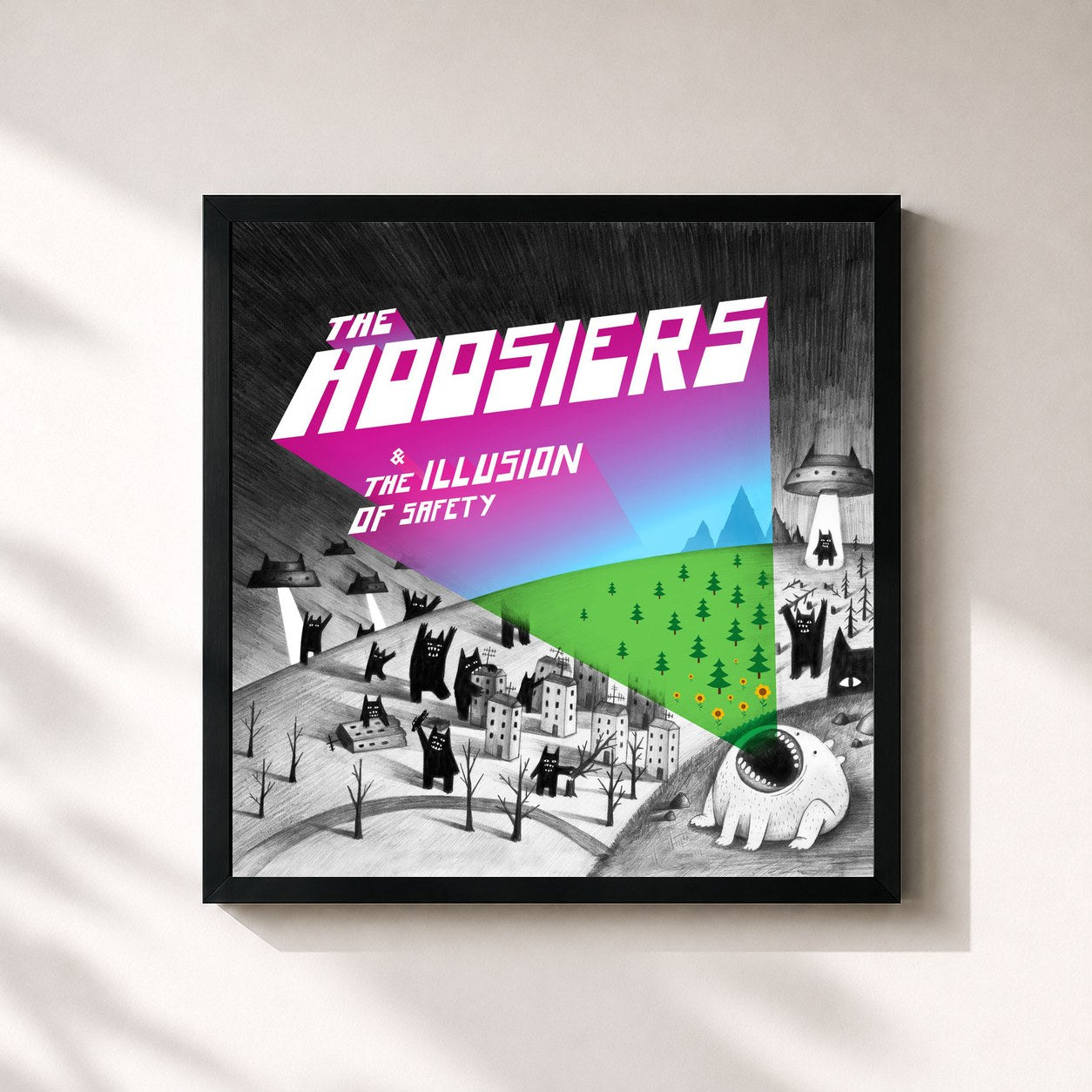 #noir Tableau carré de l'album The Illusion of Safety de The Hoosiers, cadre noir 32x32 cm