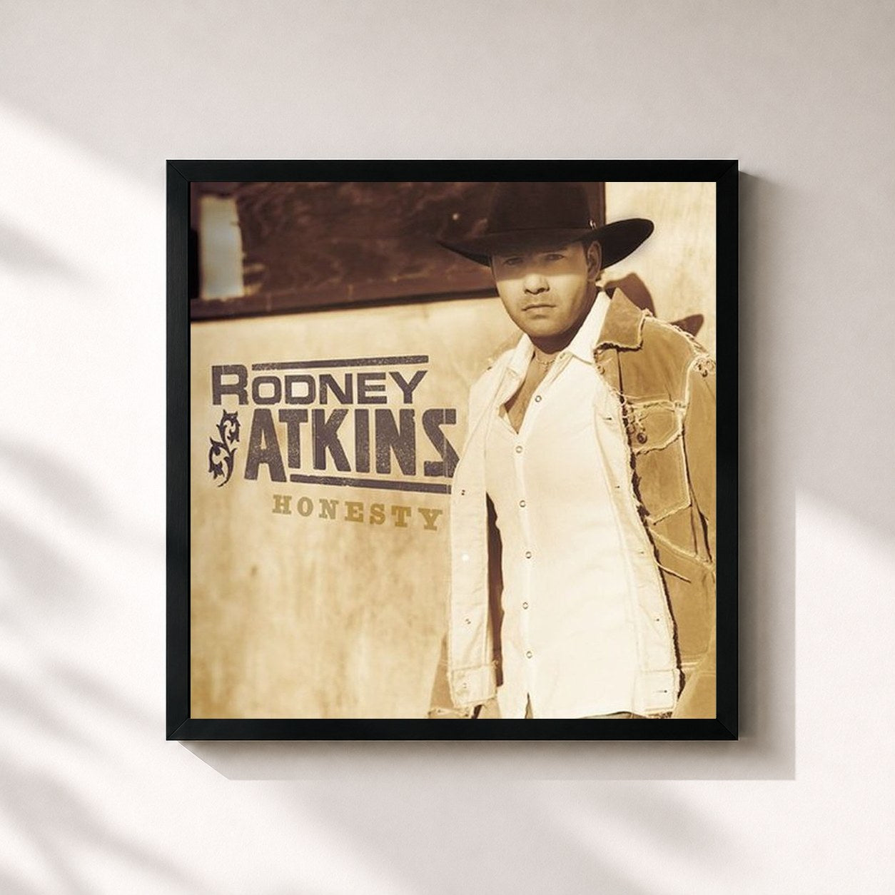 #noir Tableau carré de l'album Honesty de Rodney Atkins, cadre noir 32x32 cm