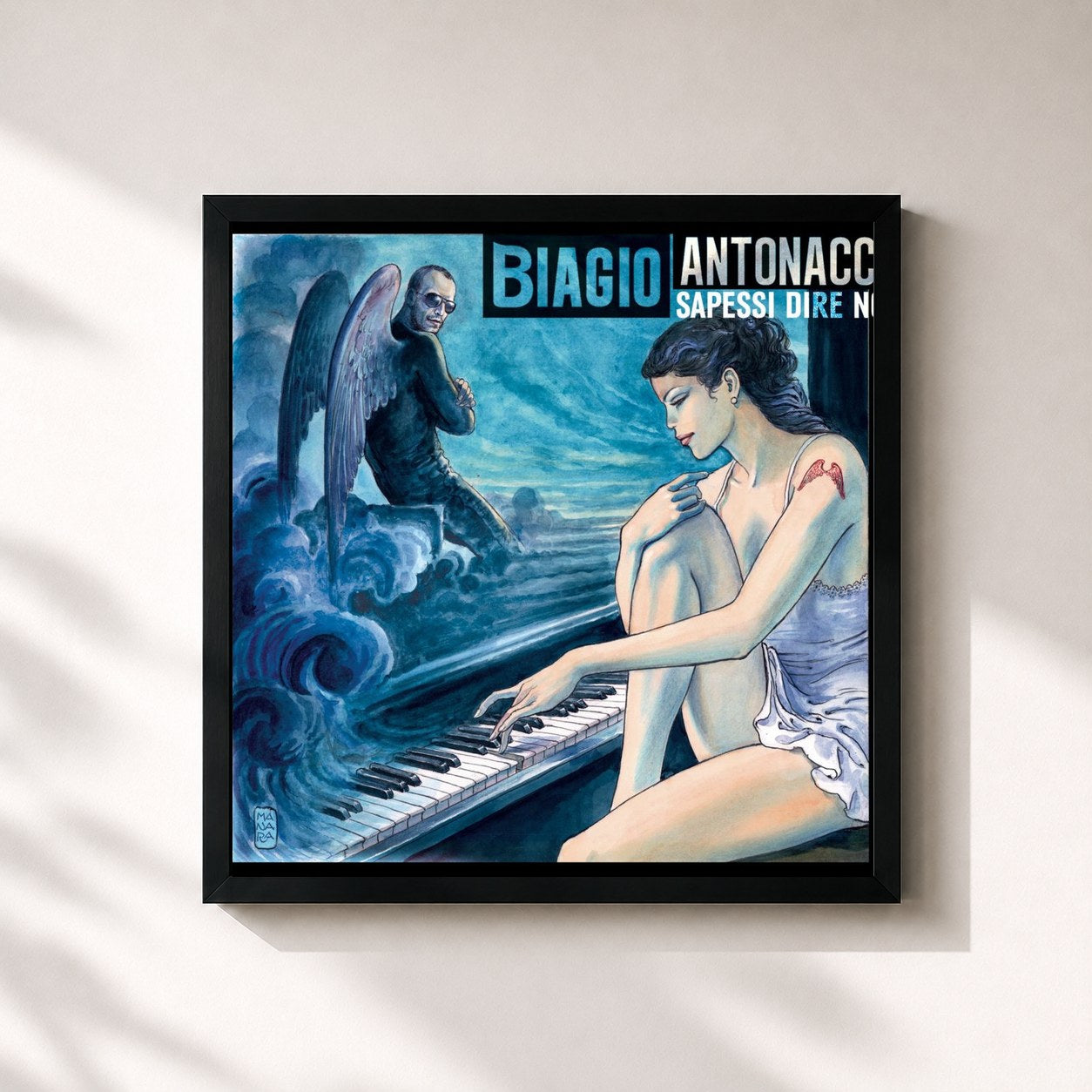 #noir Tableau carré de l'album Sapessi dire no de Biagio Antonacci, cadre noir 32x32 cm
