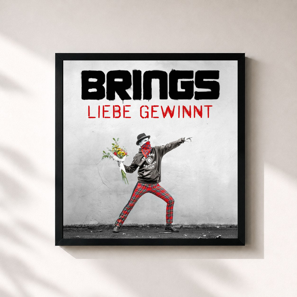 #noir Tableau carré de l'album Liebe gewinnt de Brings, cadre noir 32x32 cm