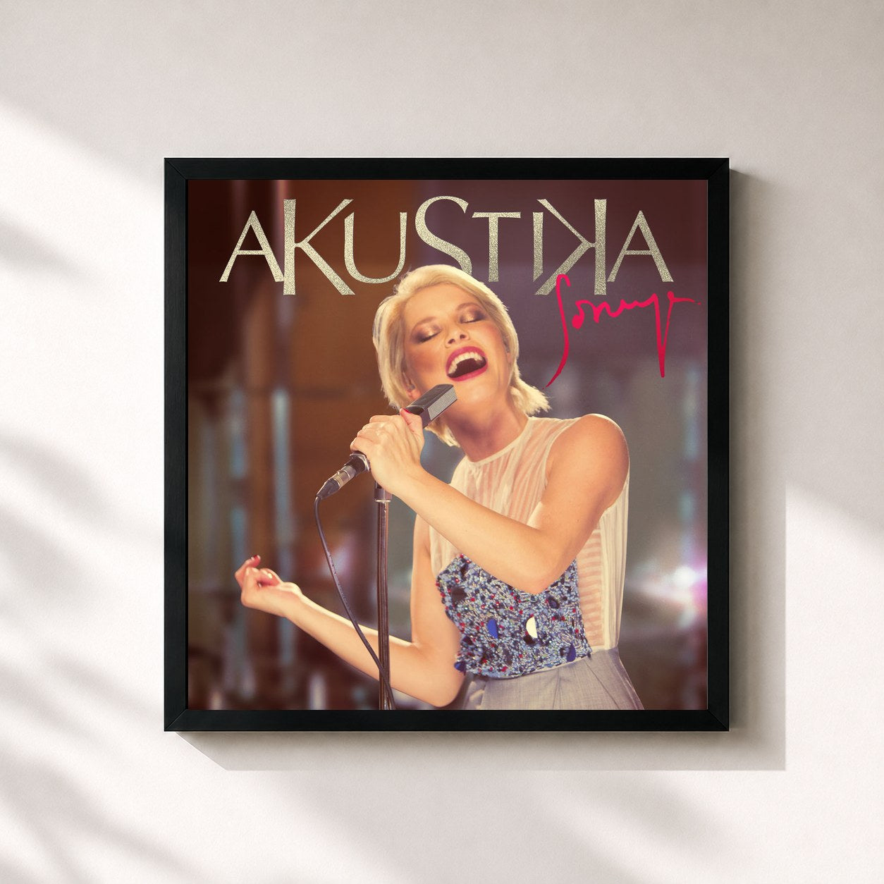 #noir Tableau carré de l'album Akustika de Soraya, cadre noir 32x32 cm